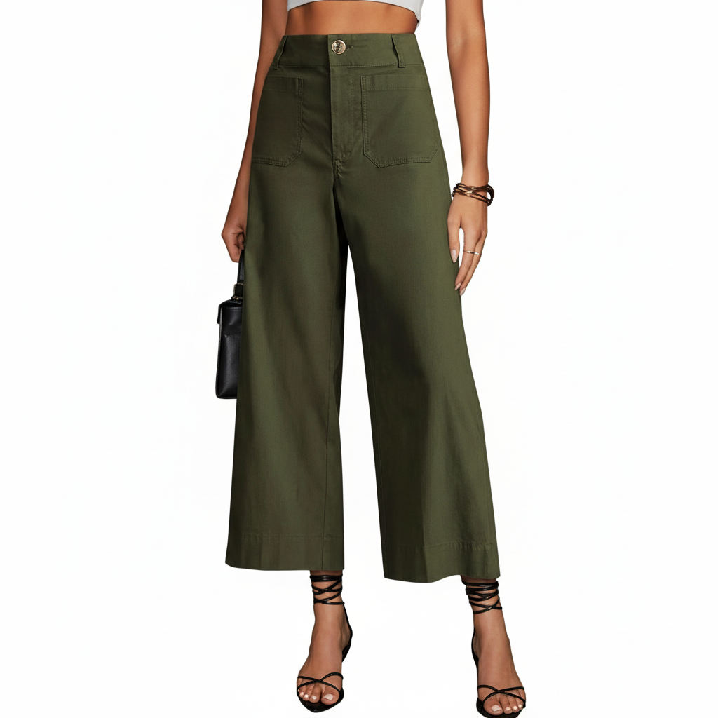 High Waist Cropped Wide PantsHigh Rise Cropped Wide Straight Fit Pants With Pockets  - Image 18