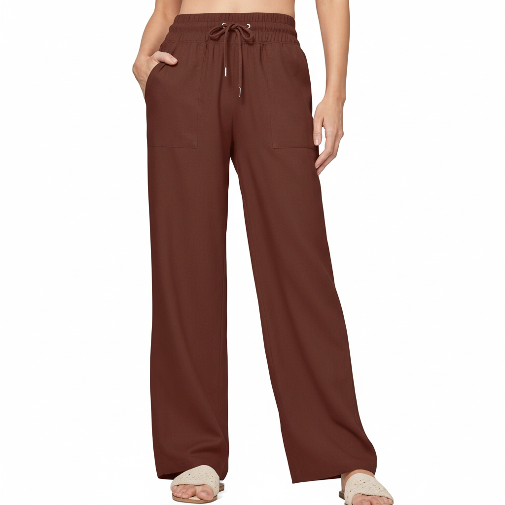 Wide Vertical Casual Textile Pants For WomenWide Fit Casual Summer Palazzo Pants With Pockets For Women  - Image 9