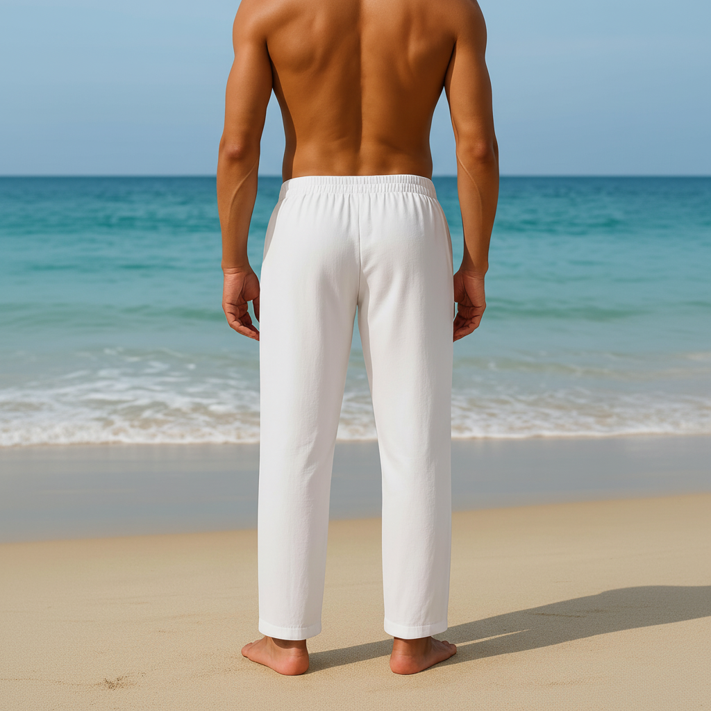 Summer Beach Drawstring Linen Pants for MenSummer Casual Loose Fit Beach Pants With Elastic Drawstring For Men - Image 33