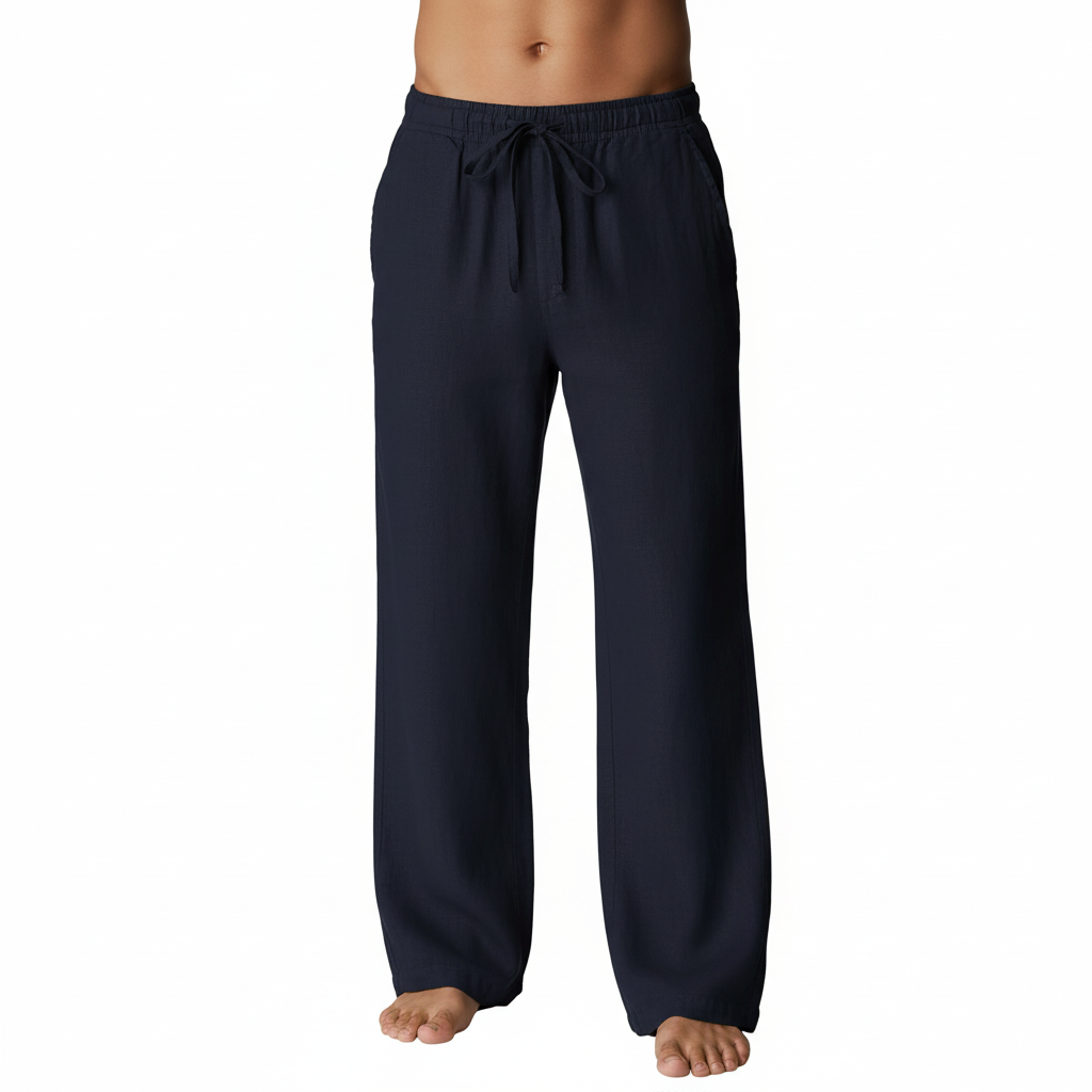 Summer Beach Drawstring Linen Pants for MenSummer Casual Loose Fit Beach Pants With Elastic Drawstring For Men - Image 6