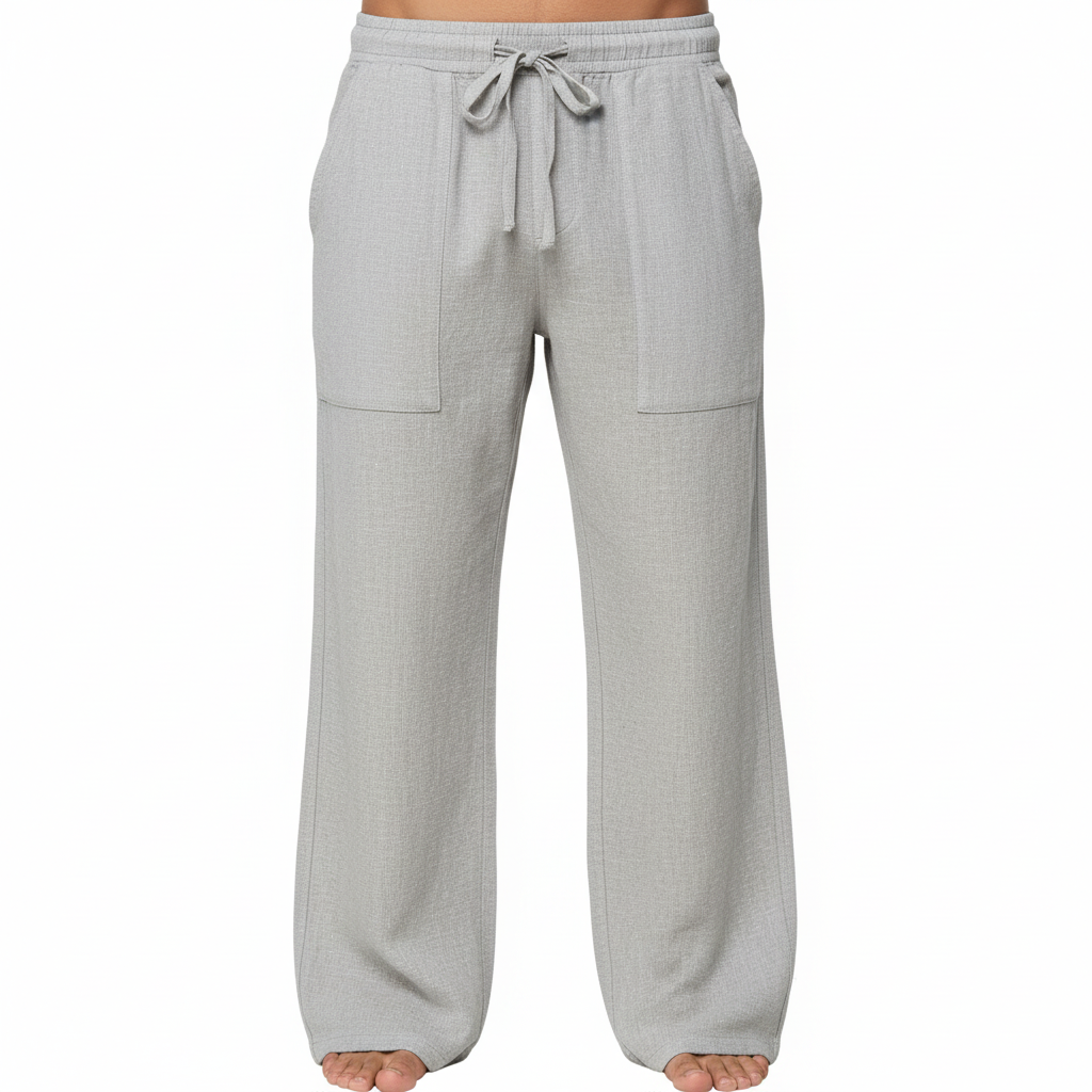Linen Casual Pants With Drawstring And Loose Fit Style For Men