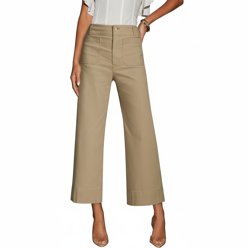 High Waist Cropped Wide PantsHigh Rise Cropped Wide Straight Fit Pants With Pockets  - Image 14