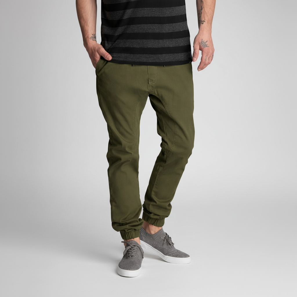 Twill Jogger Pants With Stretch Comfort And Ribbed Hem For Men