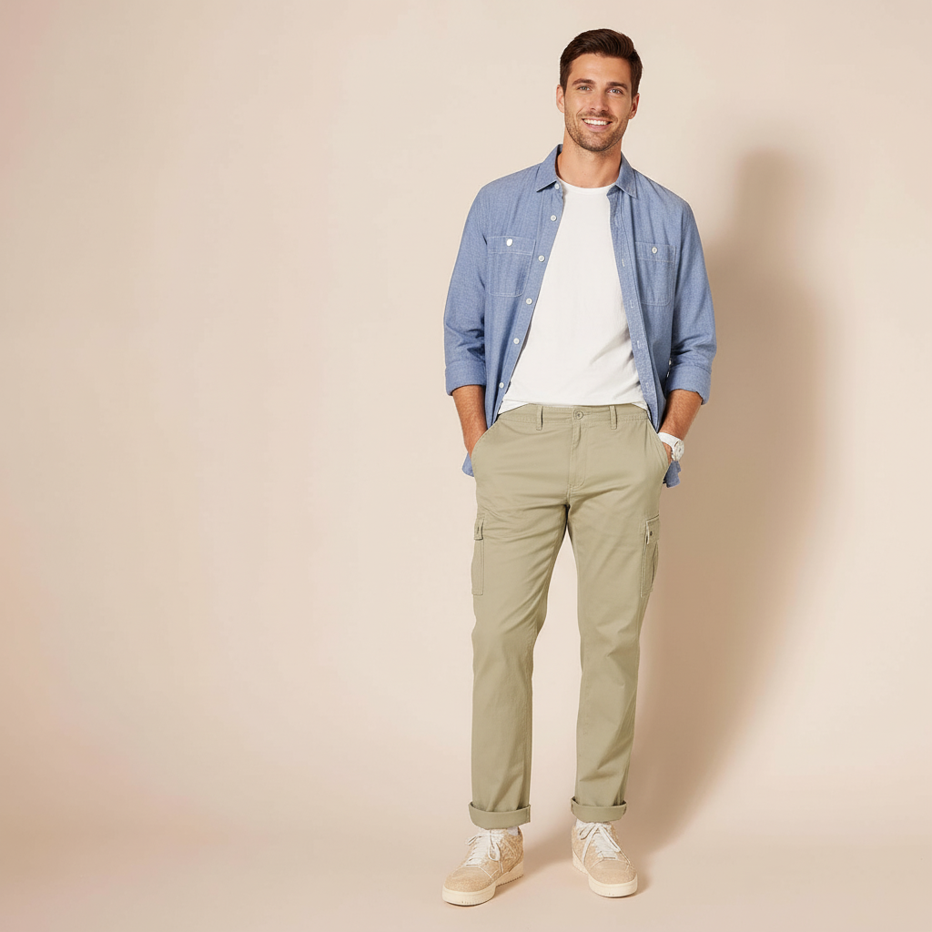 Straight Fit Stretch Cargo Pants for Men
