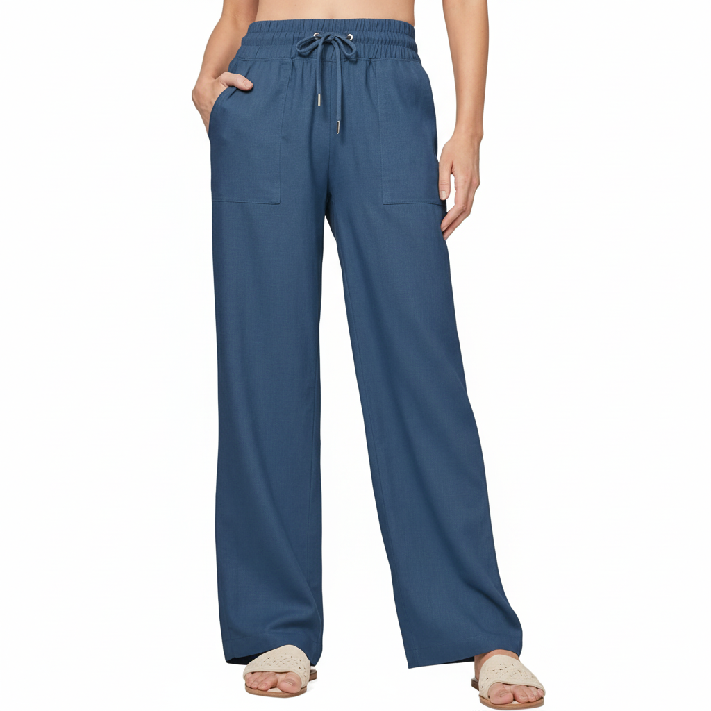 Wide Vertical Casual Textile Pants For WomenWide Fit Casual Summer Palazzo Pants With Pockets For Women  - Image 7