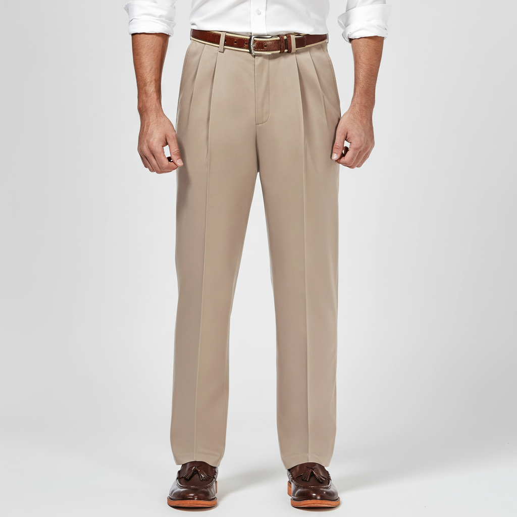Classic Fit Pleated Pants With No Iron Finish And Clean Look For Men