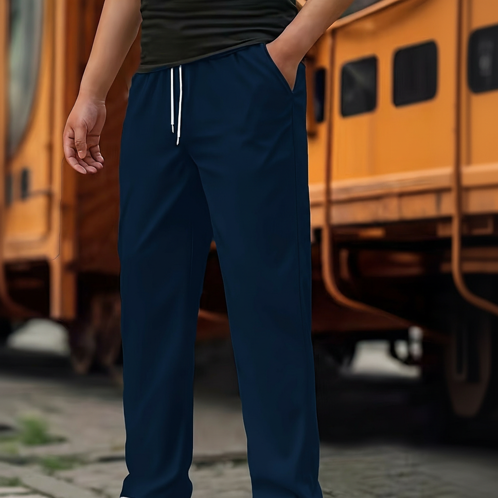 Casual Straight Cut Pants With Slight Stretch For Daily Wear