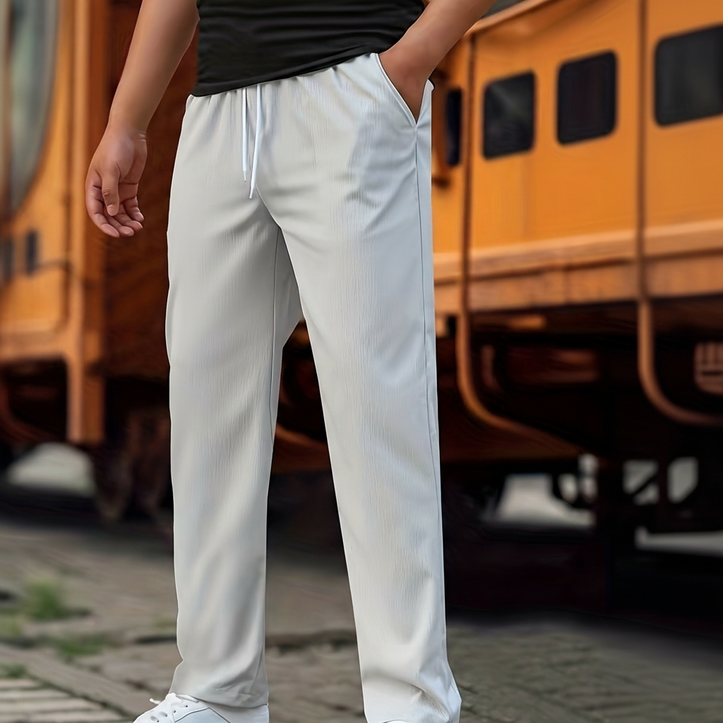 Casual Straight Cut Pants With Slight Stretch For Daily Wear