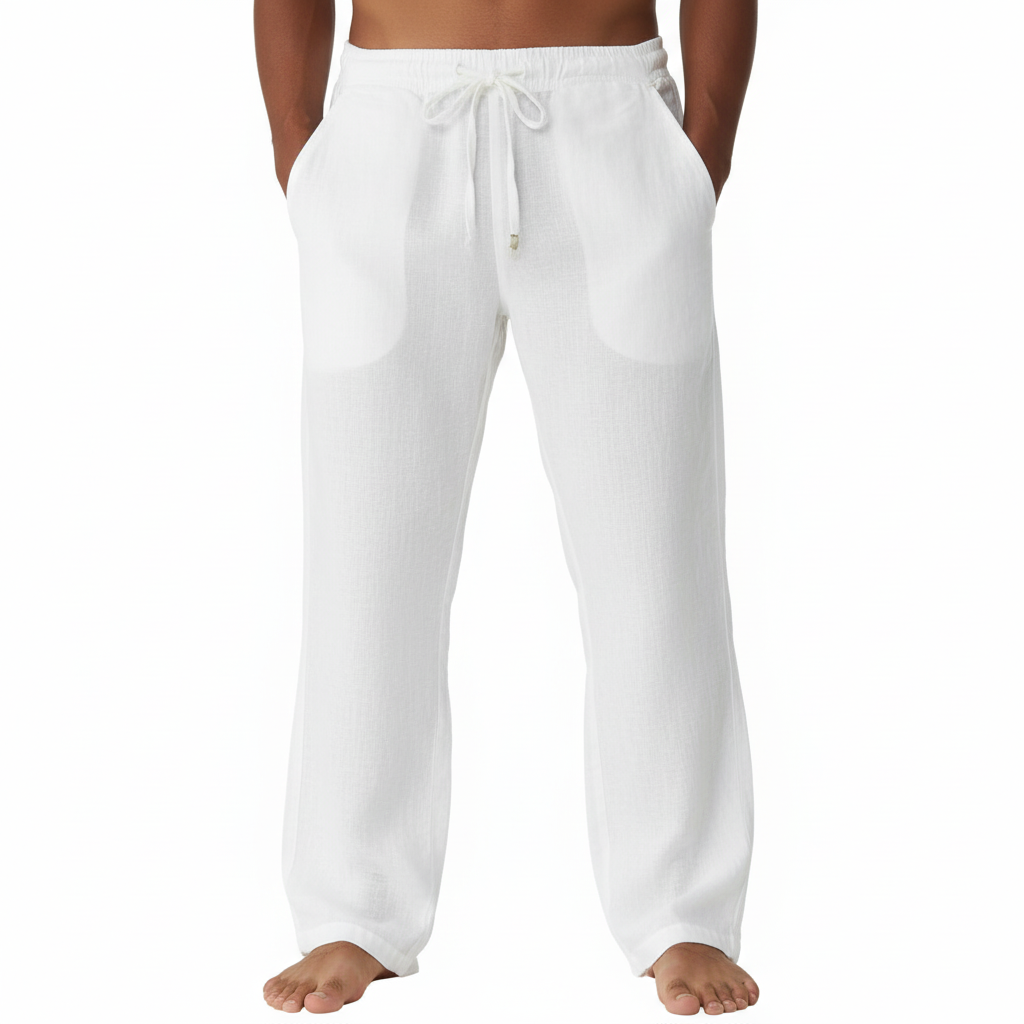Linen Casual Pants With Drawstring And Loose Fit Style For Men