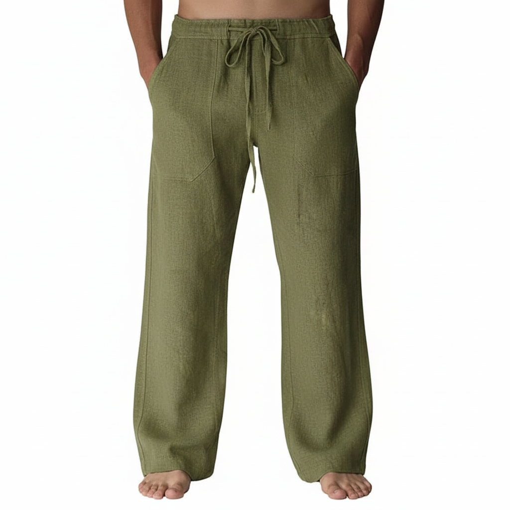 Linen Casual Pants With Drawstring And Loose Fit Style For Men