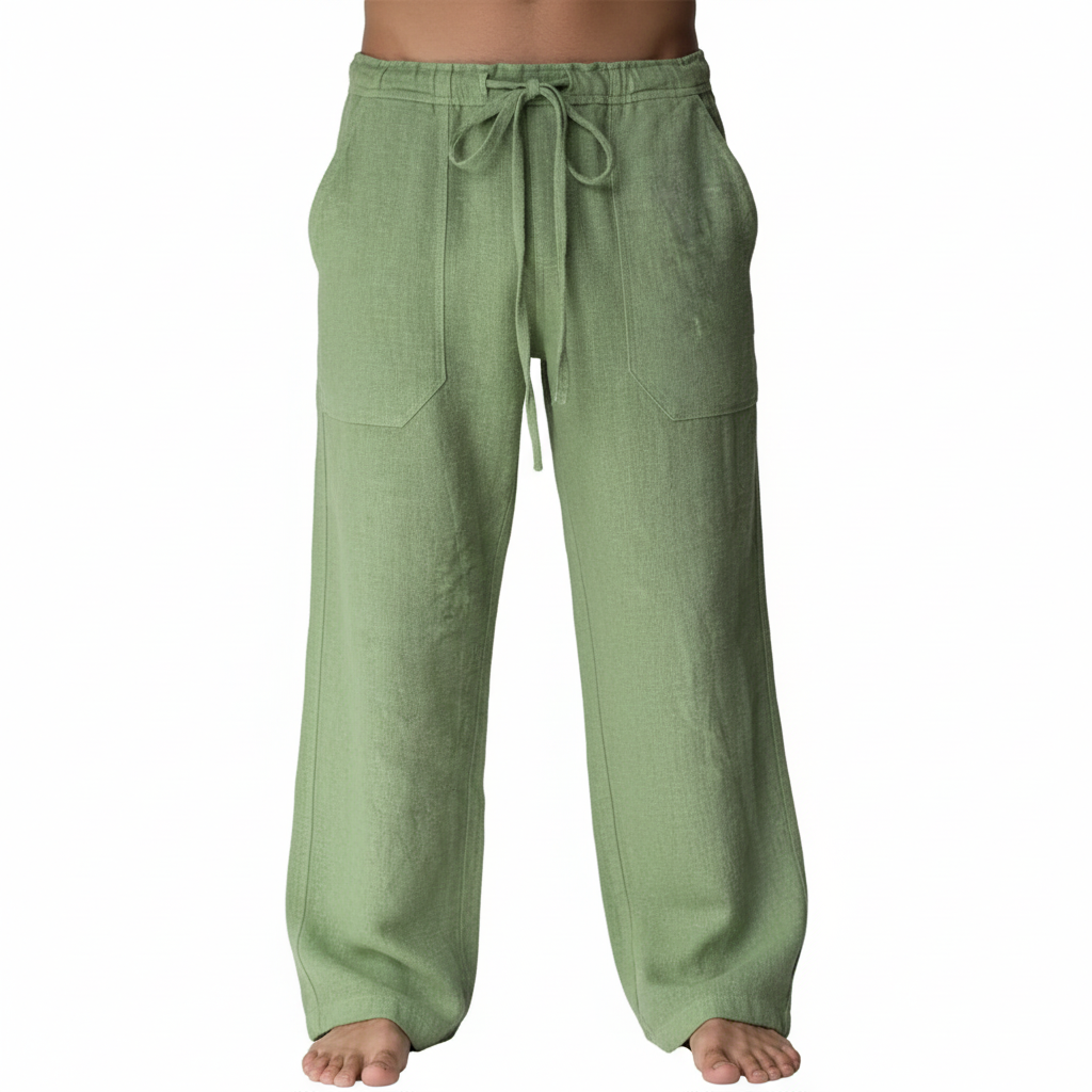 Linen Casual Pants With Drawstring And Loose Fit Style For Men