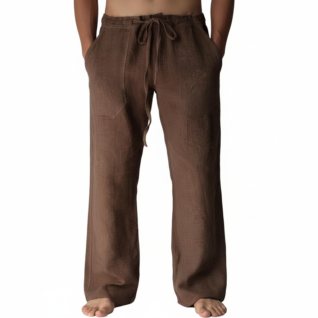 Linen Casual Pants With Drawstring And Loose Fit Style For Men