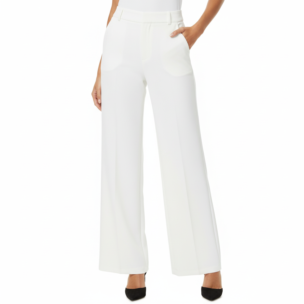 [Copy]High Rise Straight Pants With Button Detail And Pocket For WomenHigh Rise Wide Straight Fit Casual Trousers With Pockets For Women - Image 6