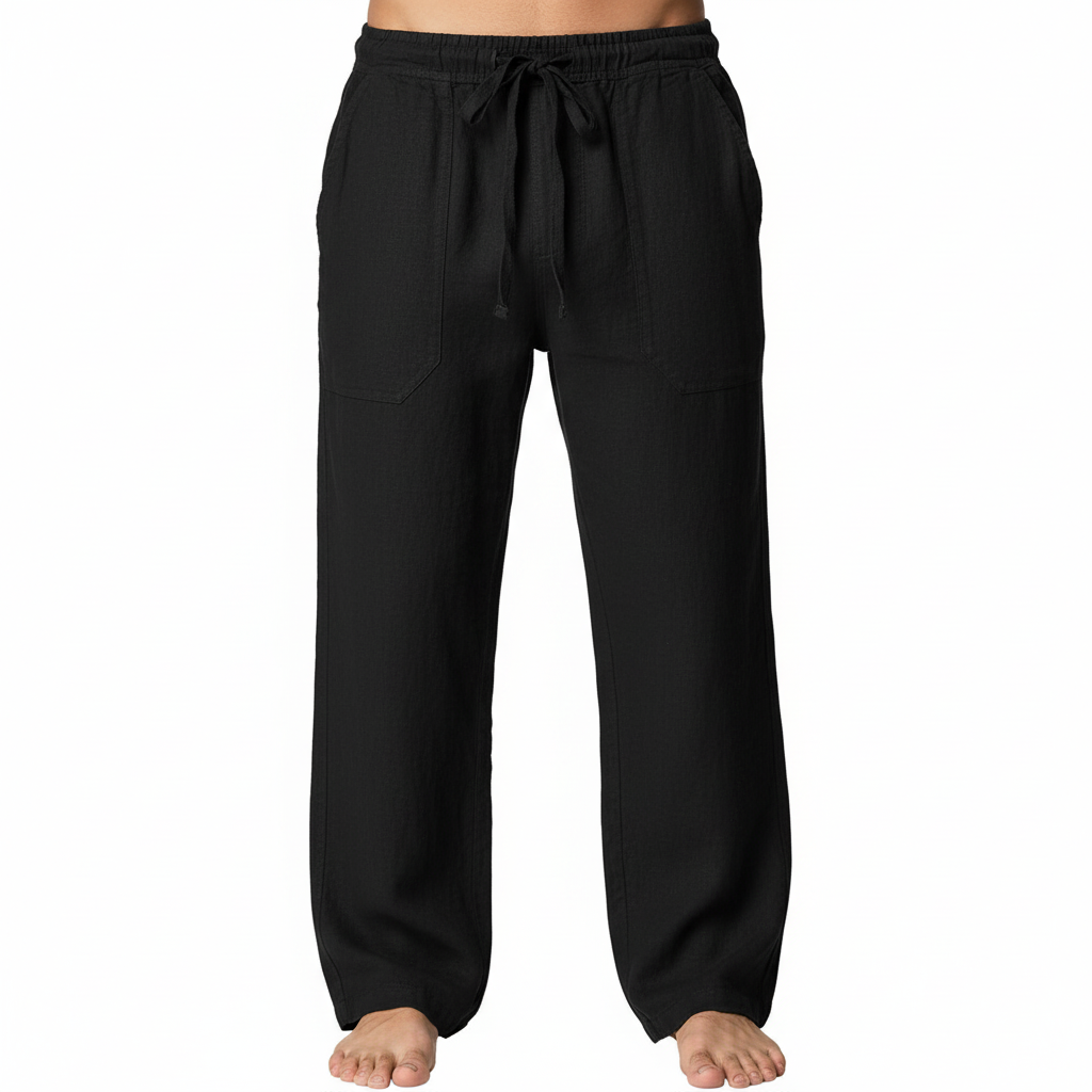 Linen Casual Pants With Drawstring And Loose Fit Style For Men