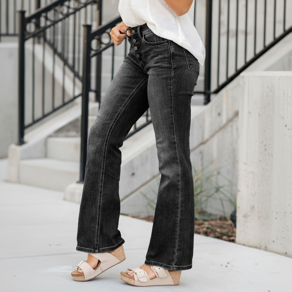 Mid Rise Vintage Button Fly Bootcut Jeans