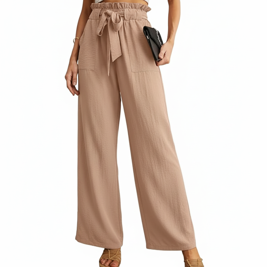 High Rise Adjustable Wide Fit Casual Trousers With Pockets For WomenHigh Rise Adjustable Wide Fit Casual Trousers With Pockets For Women - Image 10