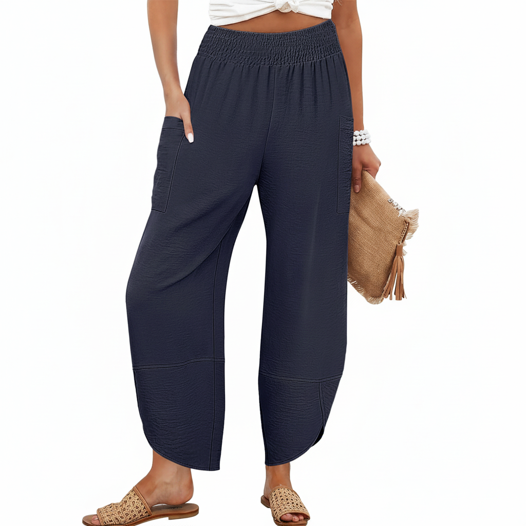 High Rise Capri Loose Fit Pants With Palazzo StyleHigh Waisted Cropped Palazzo Trousers - Image 9
