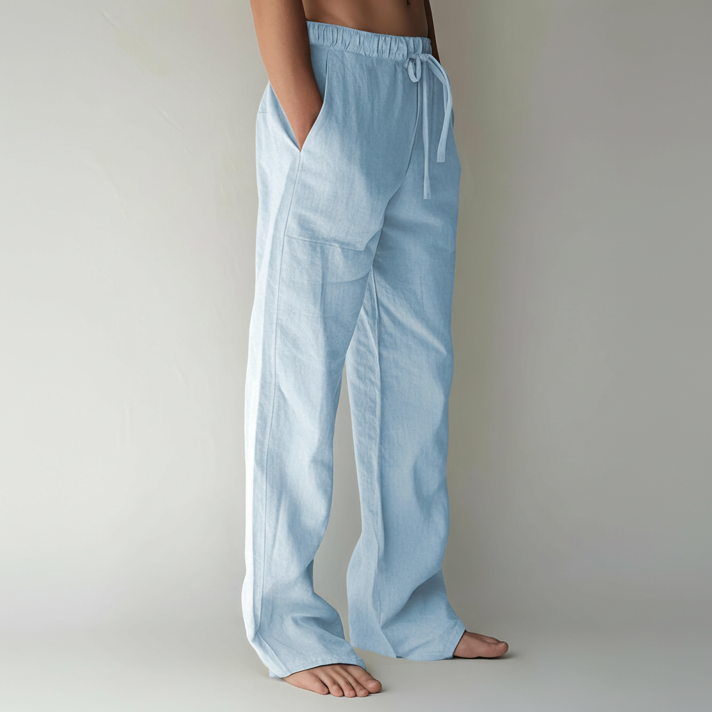 Summer Beach Drawstring Linen Pants for MenSummer Casual Loose Fit Beach Pants With Elastic Drawstring For Men - Image 22