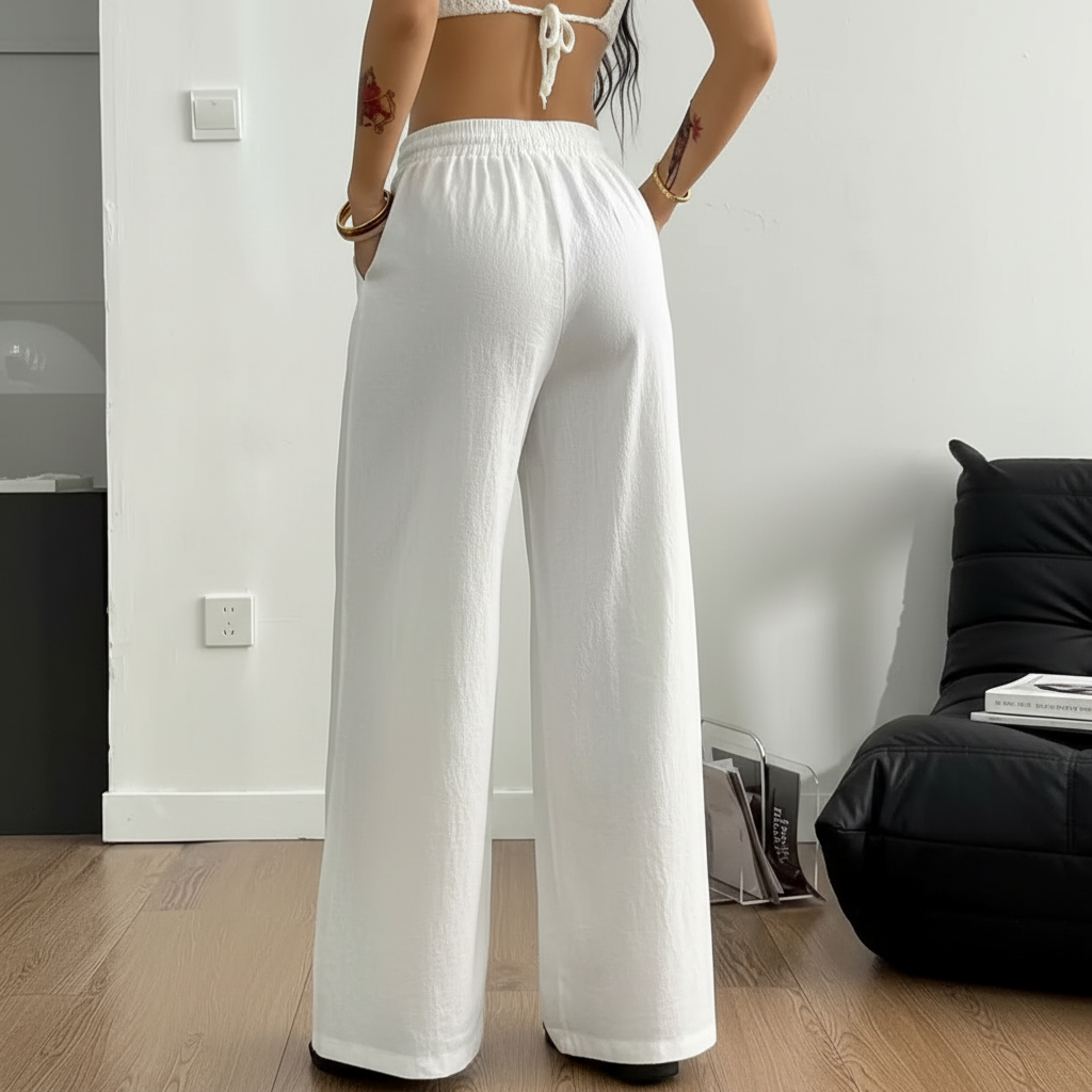 Casual Loose Fit Straight Trousers With Adjustable Drawstring