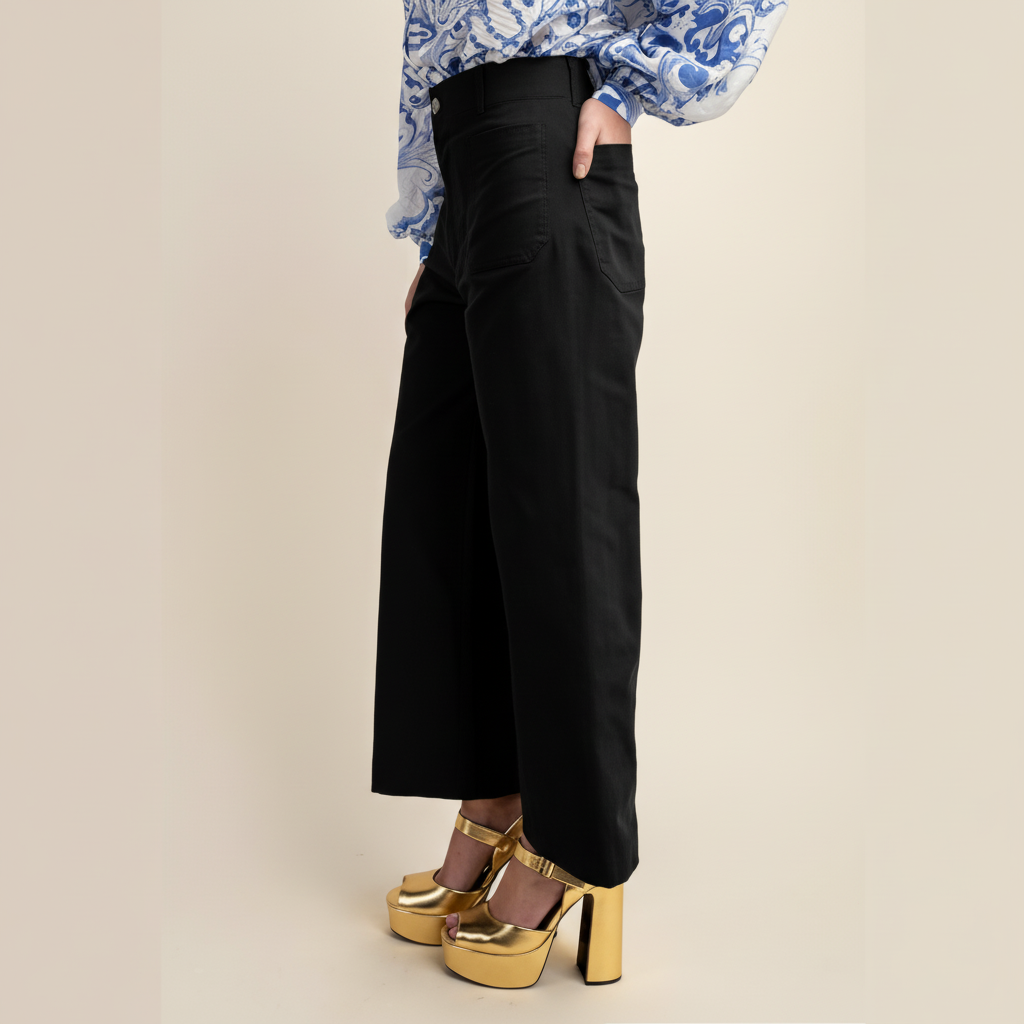 High Waist Cropped Wide PantsHigh Rise Cropped Wide Straight Fit Pants With Pockets  - Image 4