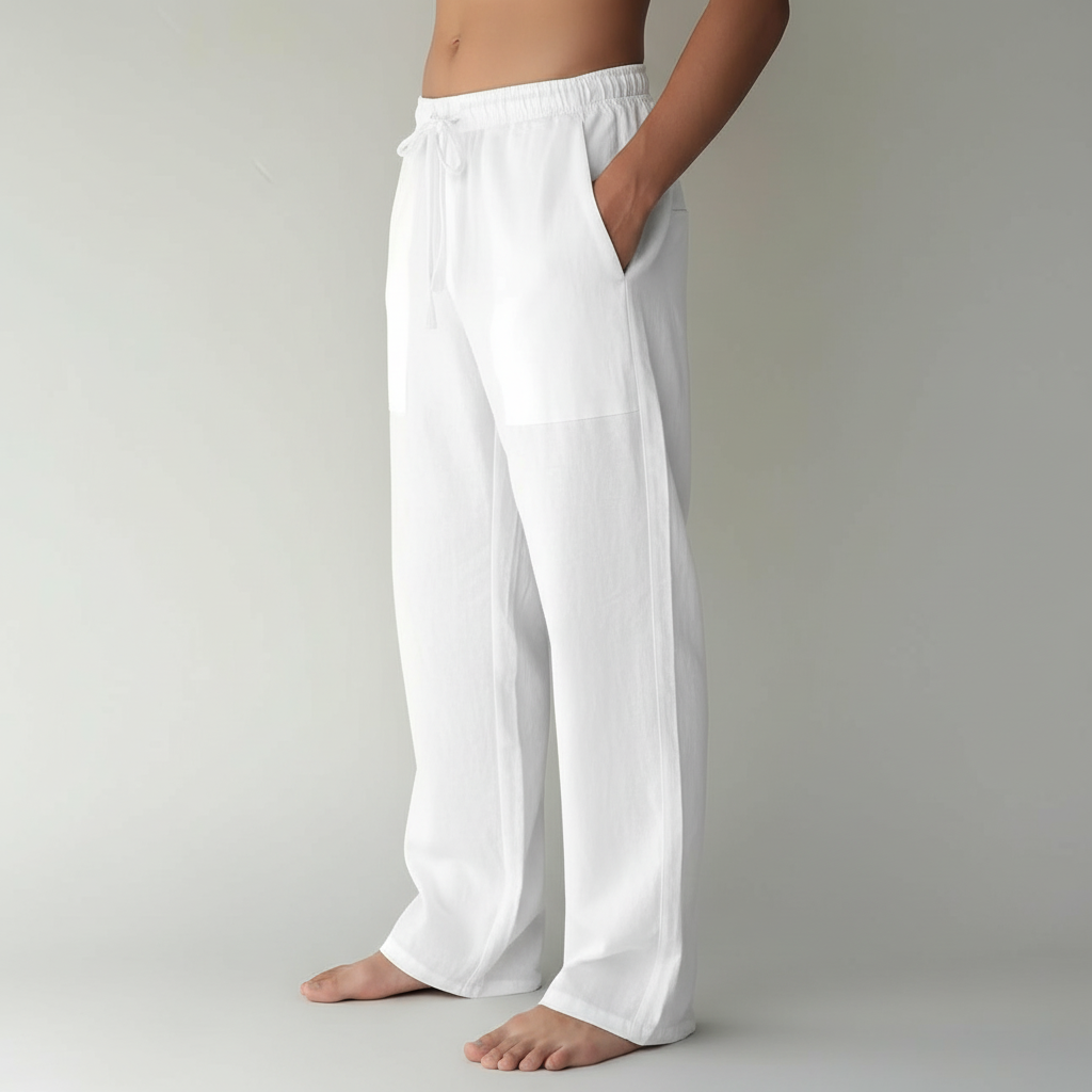 Summer Beach Drawstring Linen Pants for MenSummer Casual Loose Fit Beach Pants With Elastic Drawstring For Men - Image 31