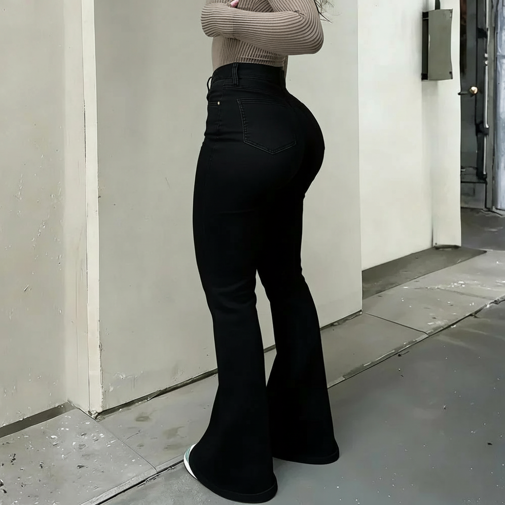 High Rise Flare Jeans With Stretch Comfortable Fit