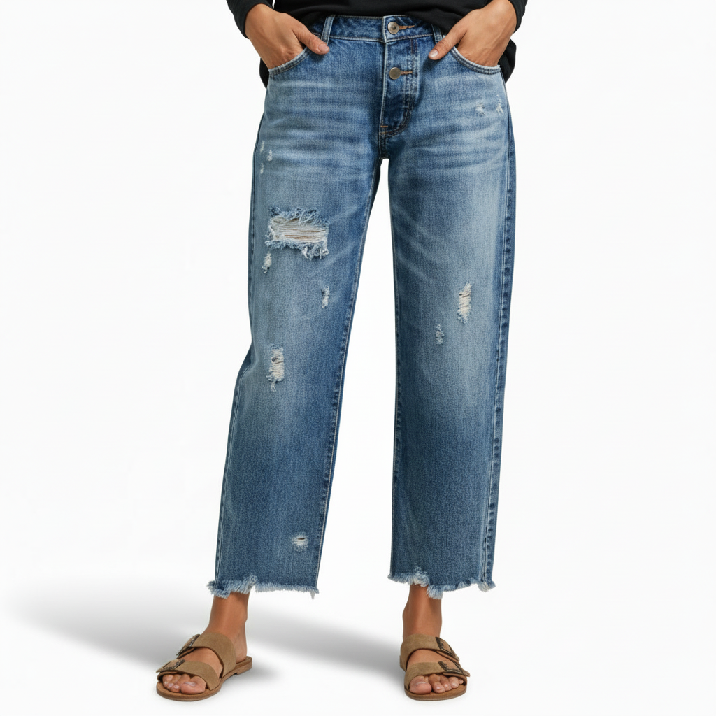 Retro Cropped Straight Fit Jeans For Casual Everyday WearRetro Cropped Straight Fit Jeans For Casual Everyday Wear - Image 3