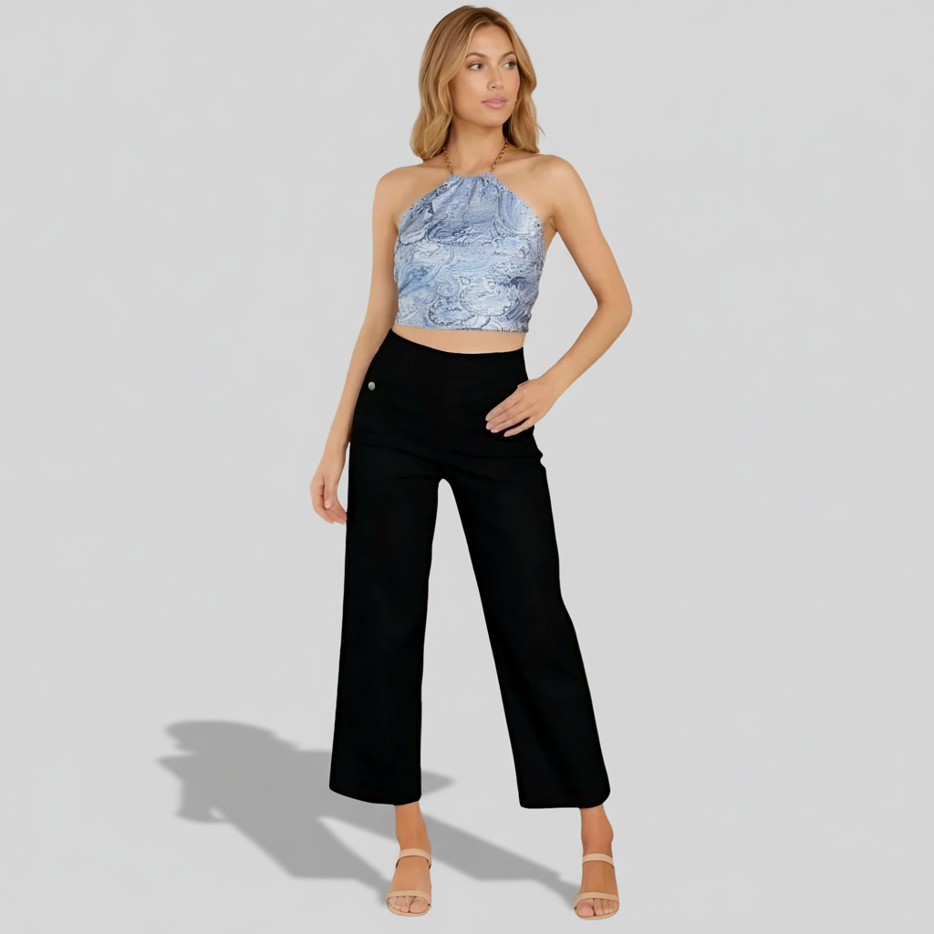 Casual High Rise Cropped Wide Pants For Women