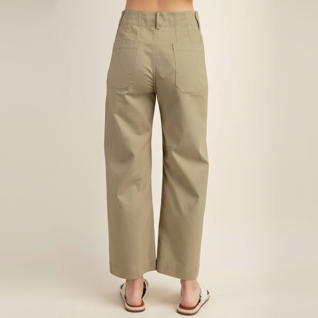 High Waist Cropped Wide PantsHigh Rise Cropped Wide Straight Fit Pants With Pockets  - Image 15