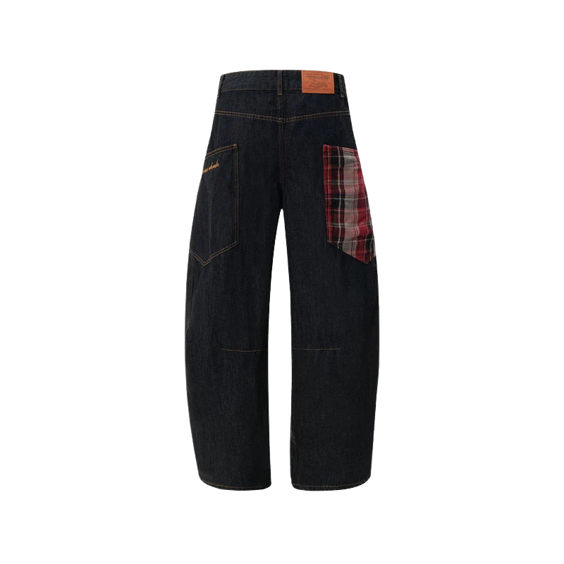 Plaid Pocket Barrel Jeans-My Comfy Pant