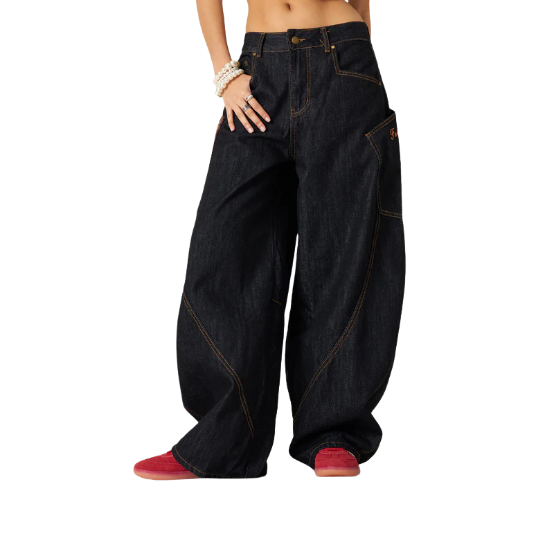 Plaid Pocket Barrel Jeans-My Comfy Pant