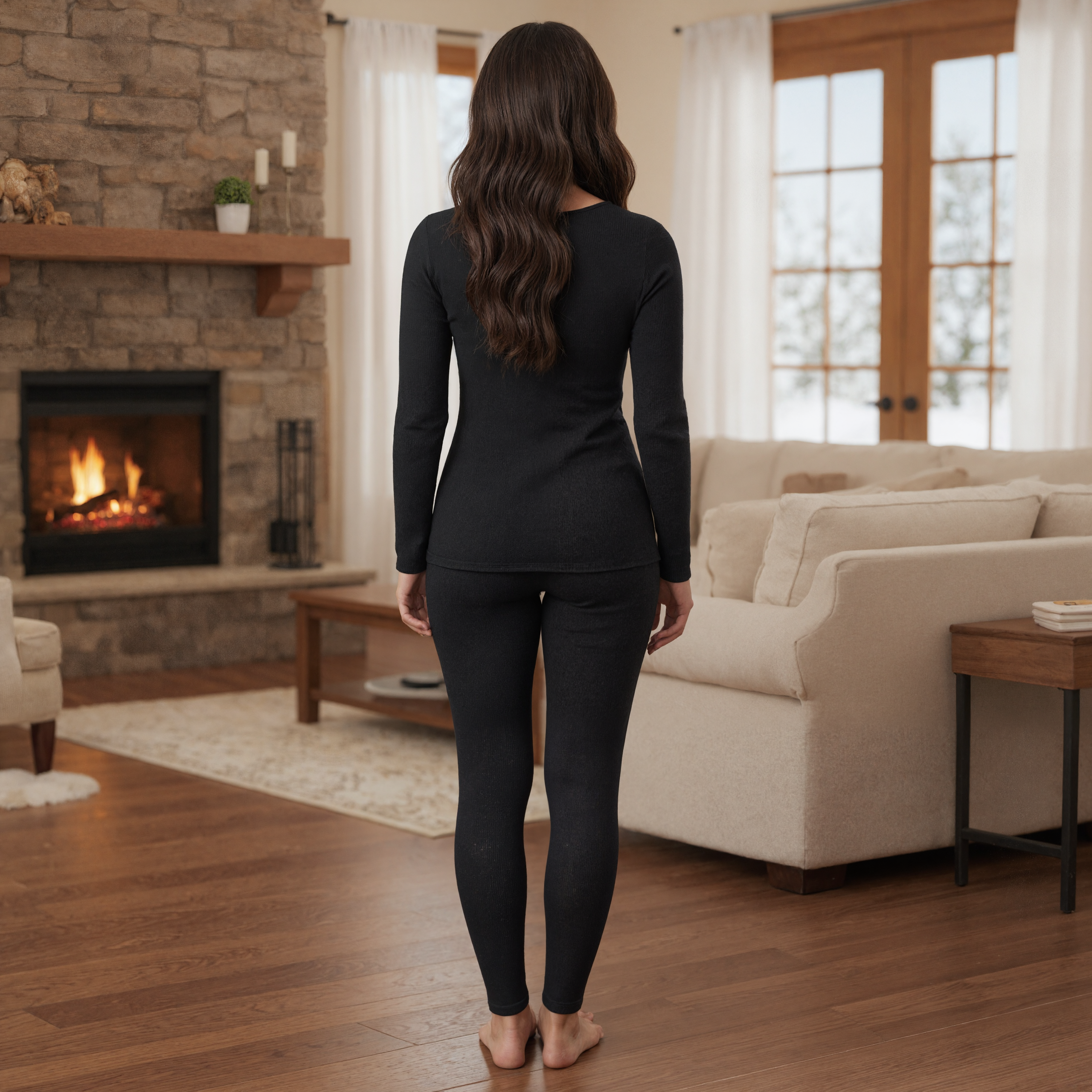 Women Micro Waffle Thermal Underwear Set For Cold Weather