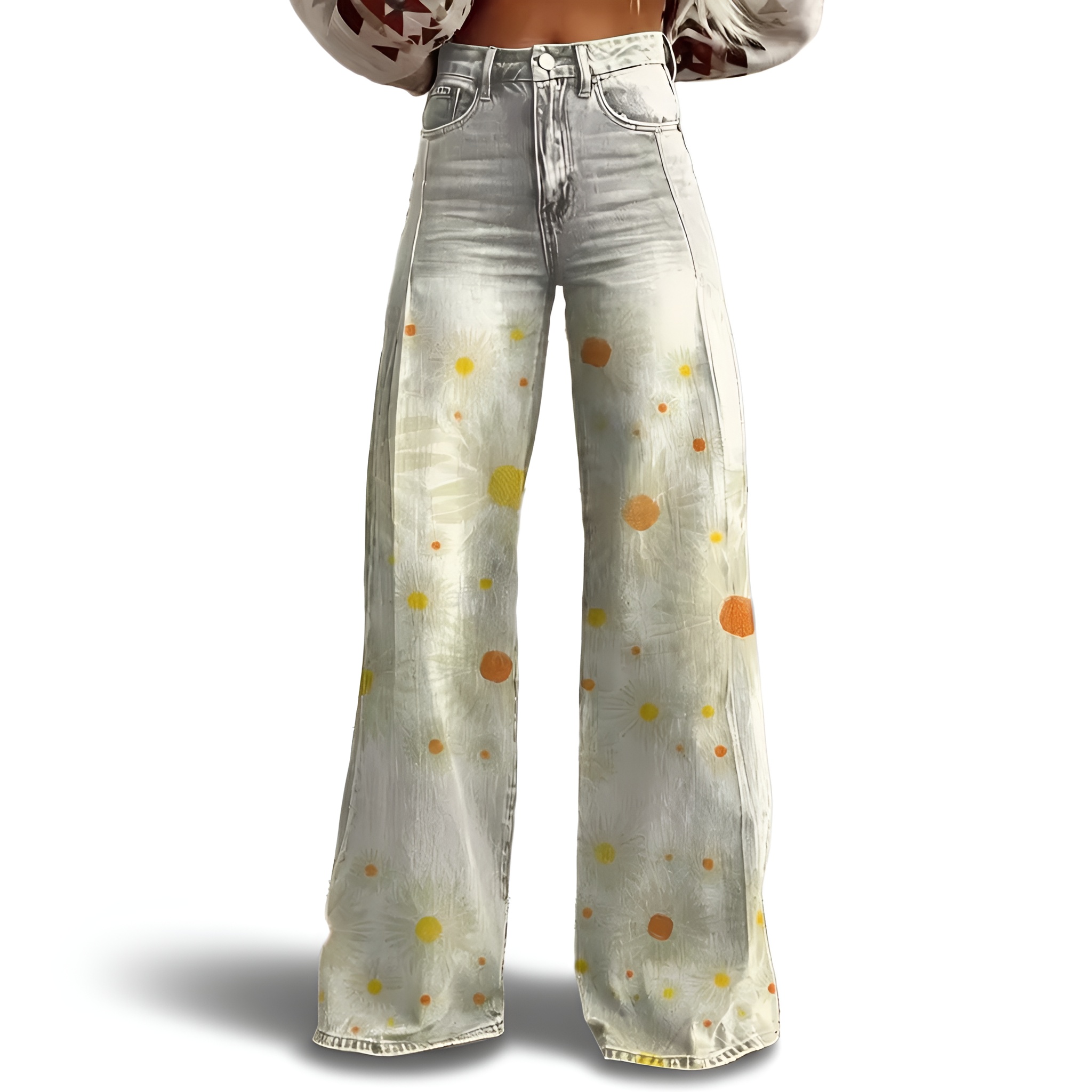 Vintage Gradient Faux Denim Wide Cut Casual Pants