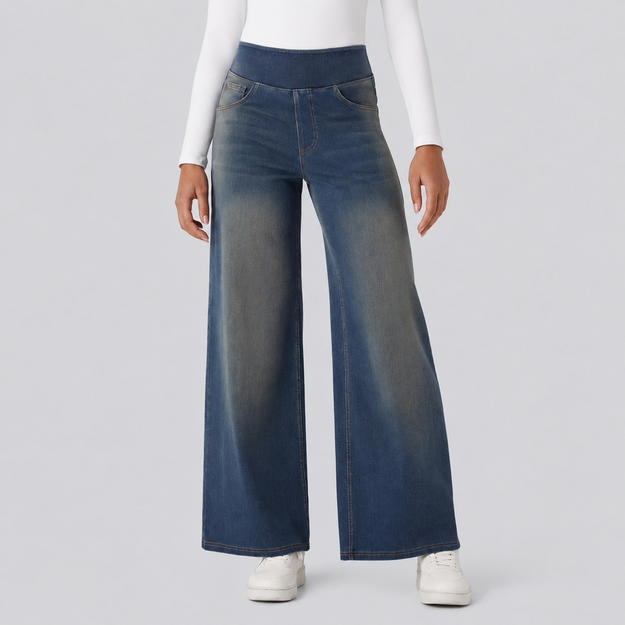 Baggy Casual Wide Washed Jeans With Pockets For Women