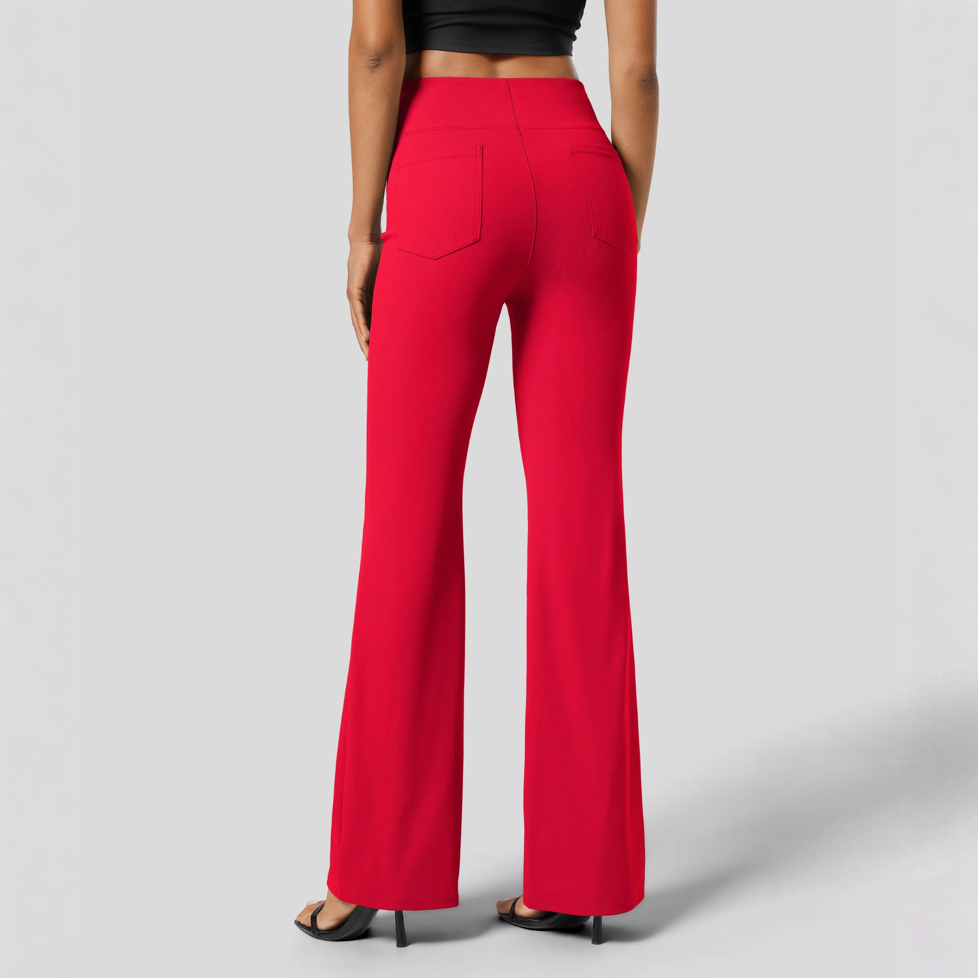 High Rise Back Side Pocket Slight Flare Work Pants