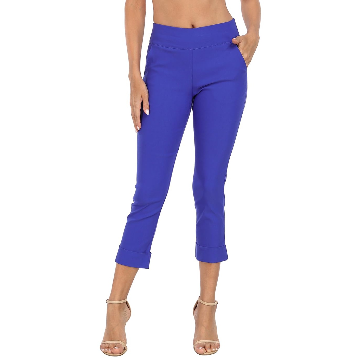 Pull On Elastic Capri Pants With Pockets