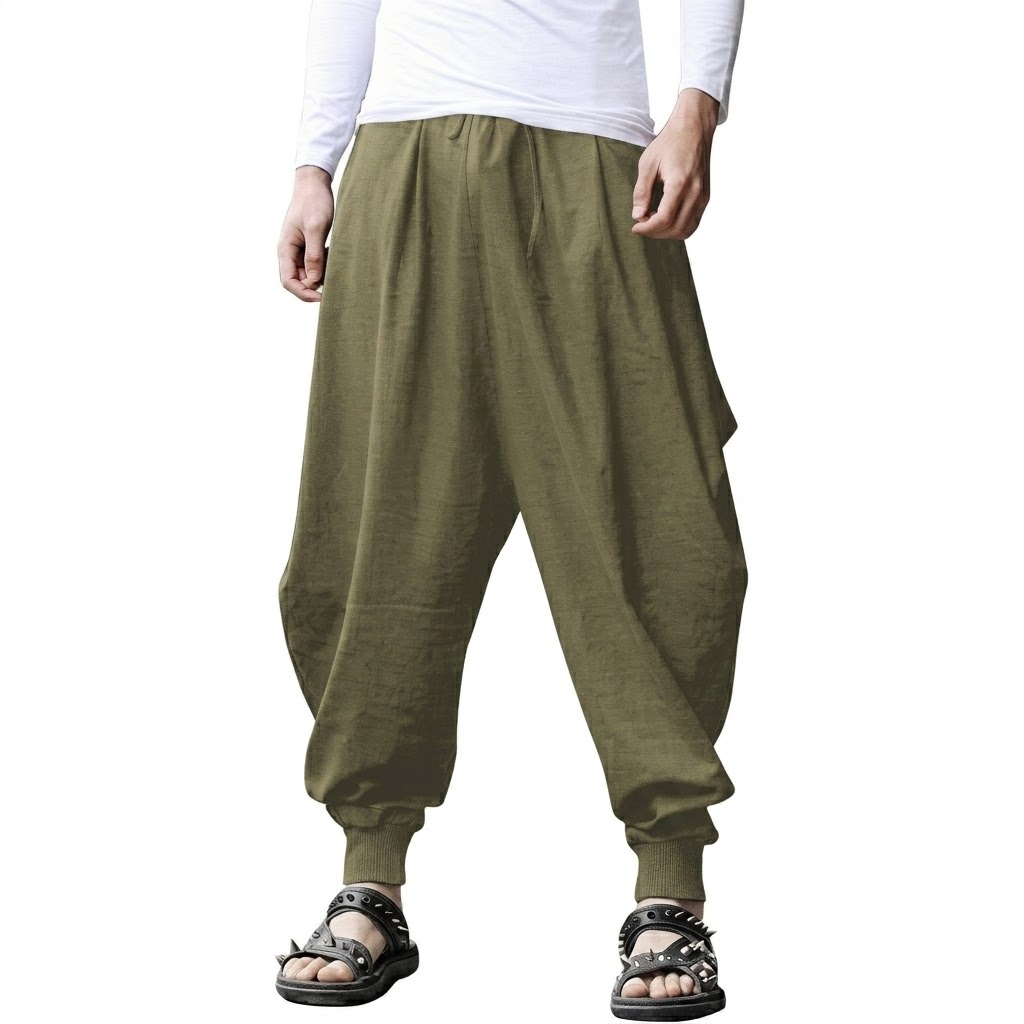 Drop Crotch Trouser Casual Yoga Beach Linen Boho Pants With Drawstring For Men