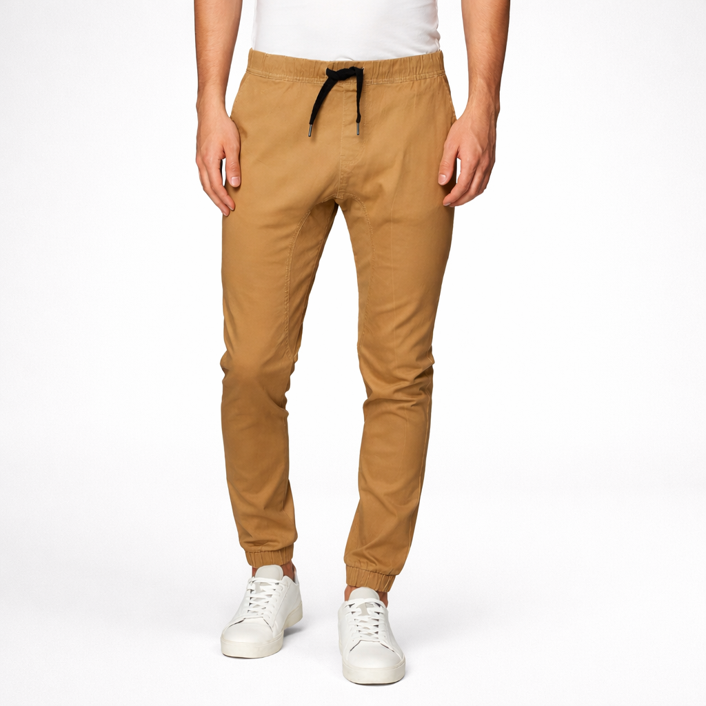 Twill Jogger Pants With Stretch Comfort And Ribbed Hem For Men