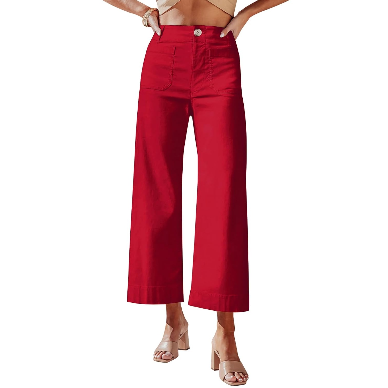 Casual Wide Cropped Stretchy Straight Pants For Women