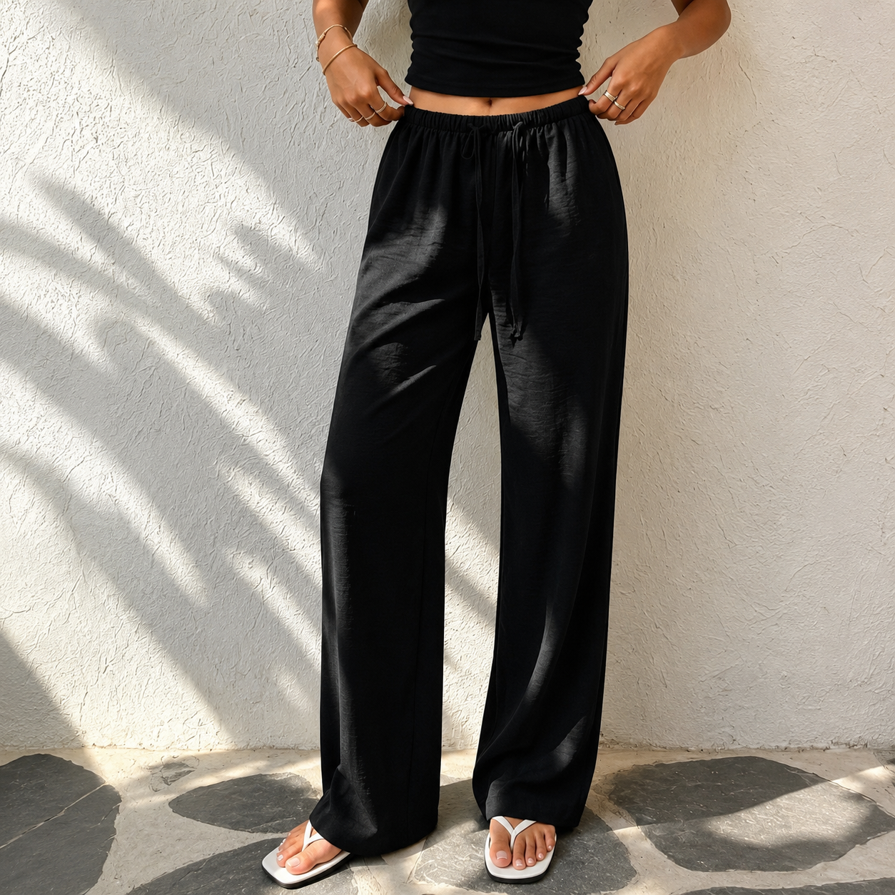 Linen Style High Rise Casual Pants For Everyday Vacation Women