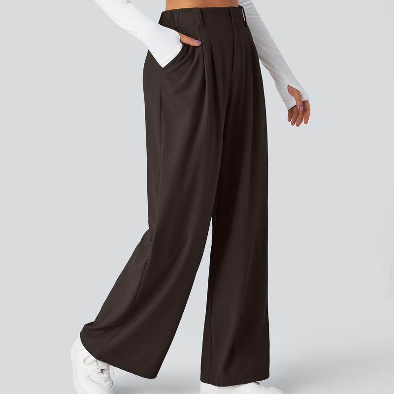 High Rise Wide Waffle Work Pants With Pockets For Women
