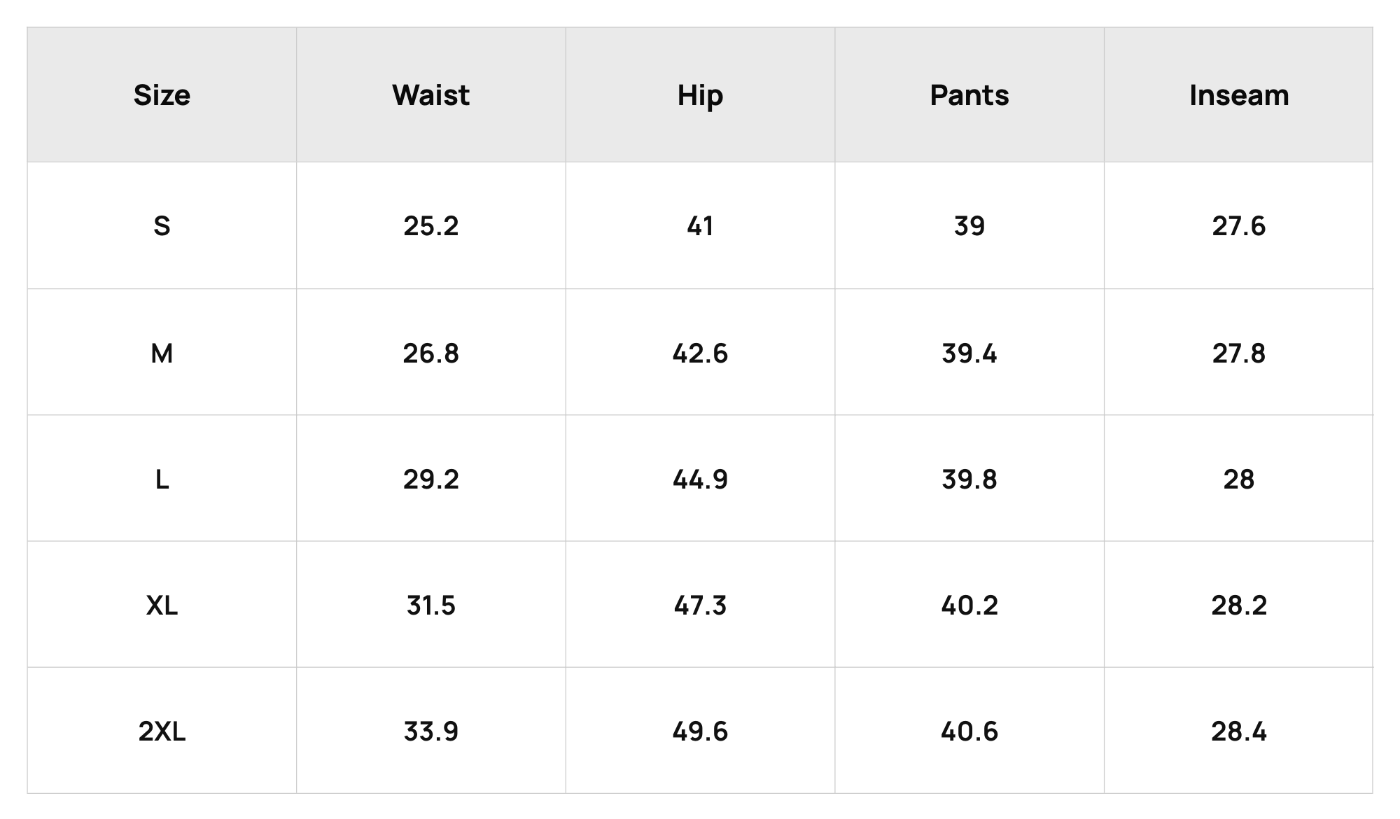 Size Chart