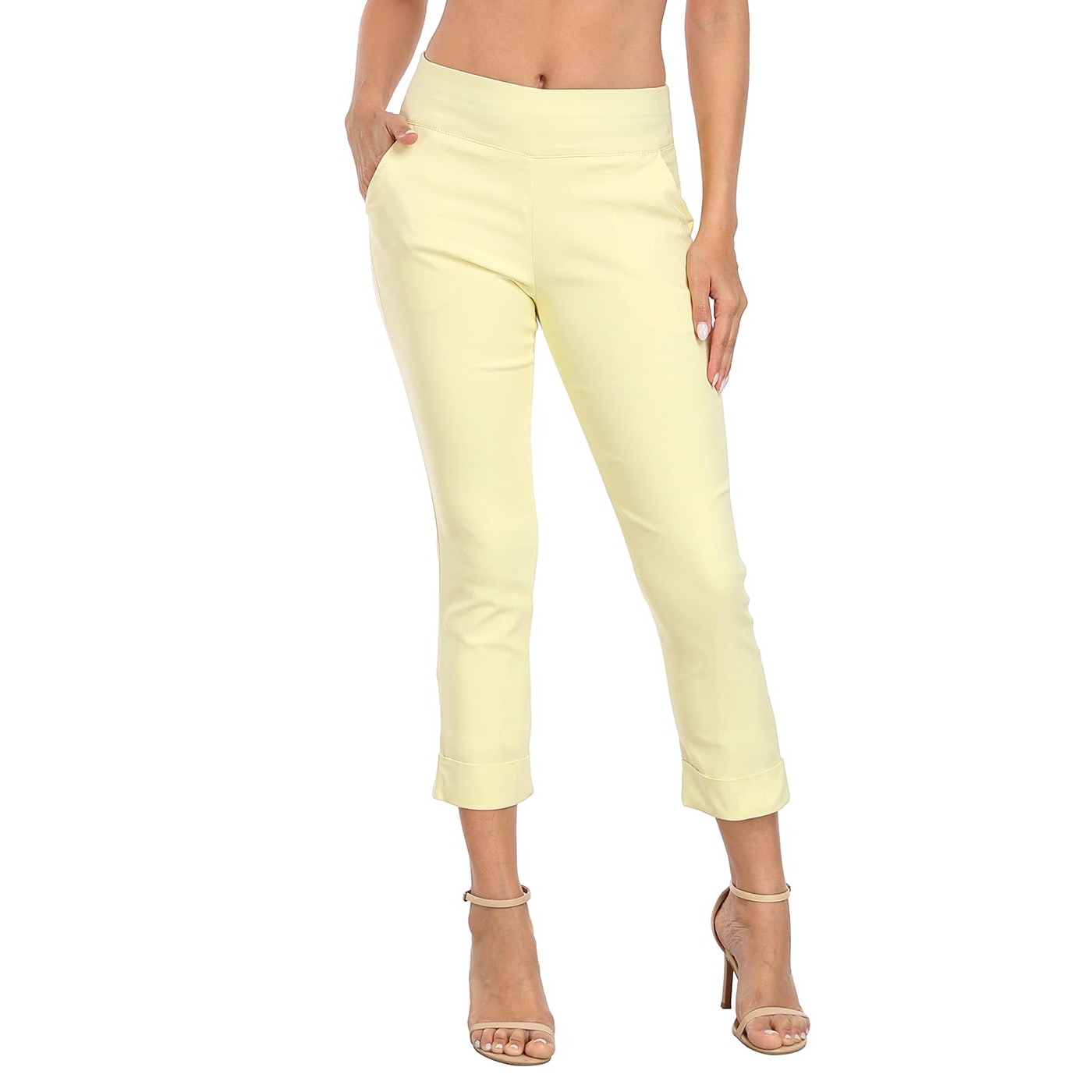 Pull On Elastic Capri Pants With Pockets