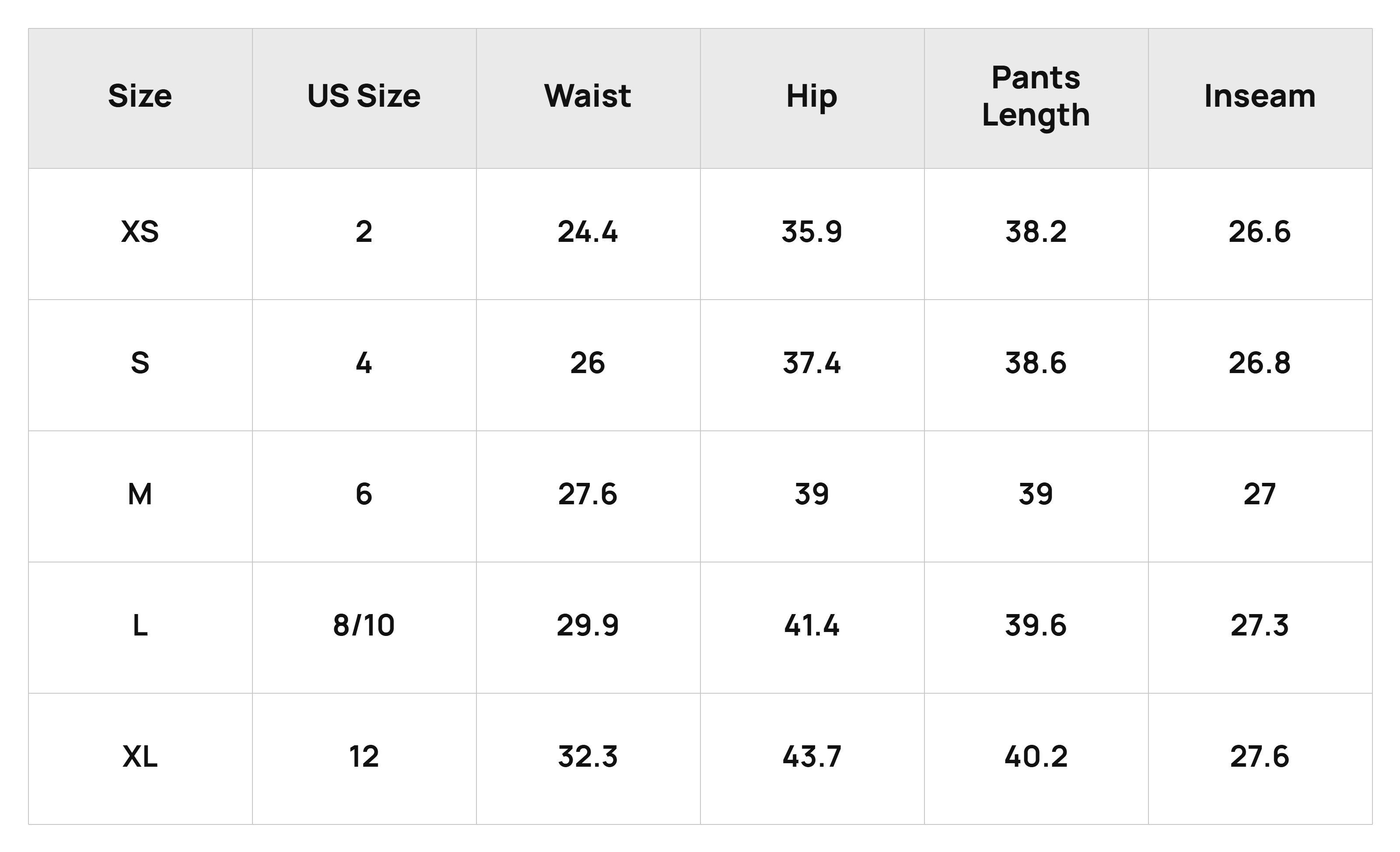 Size Chart