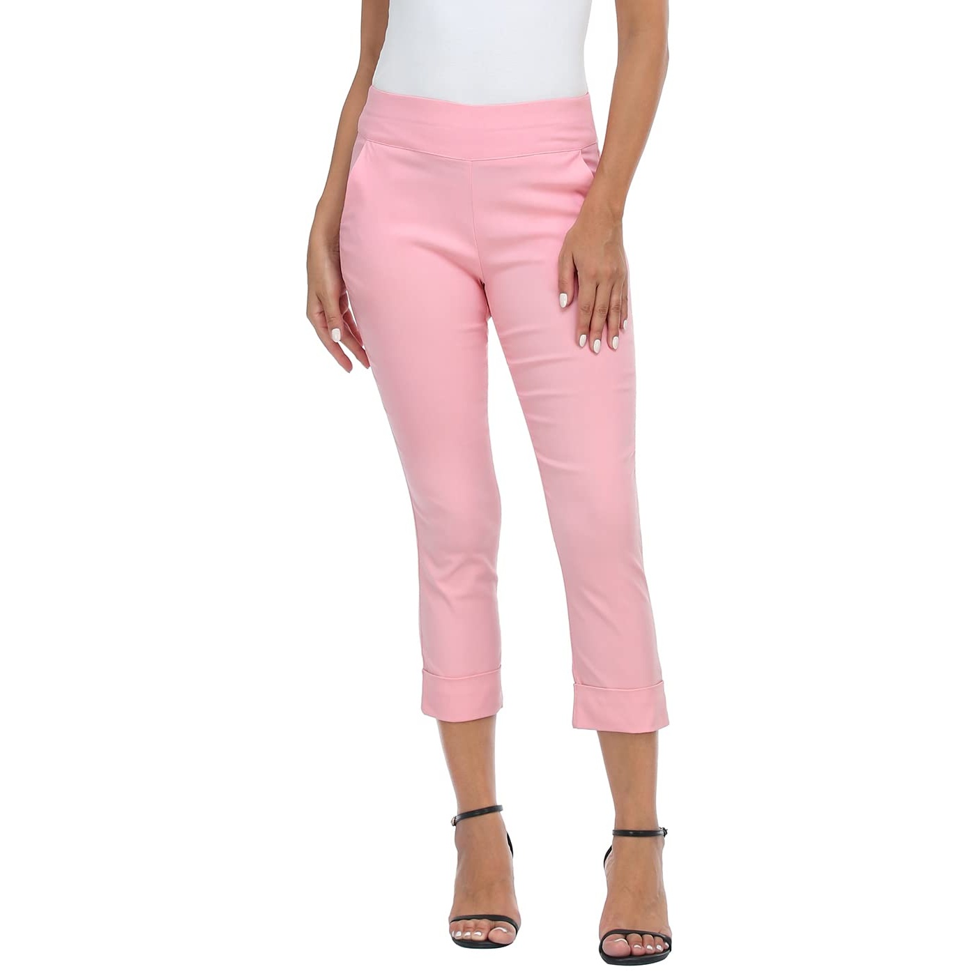 Pull On Elastic Capri Pants With Pockets