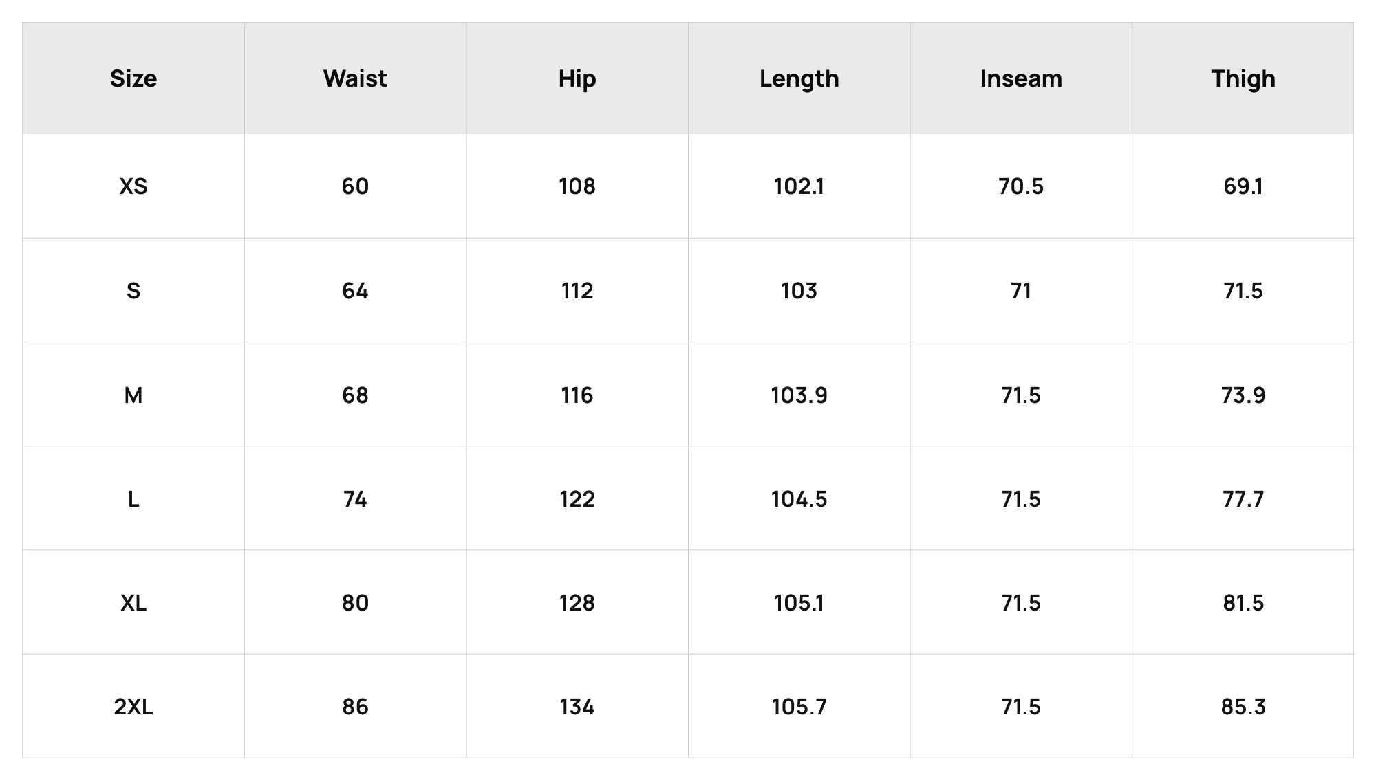 Size Chart