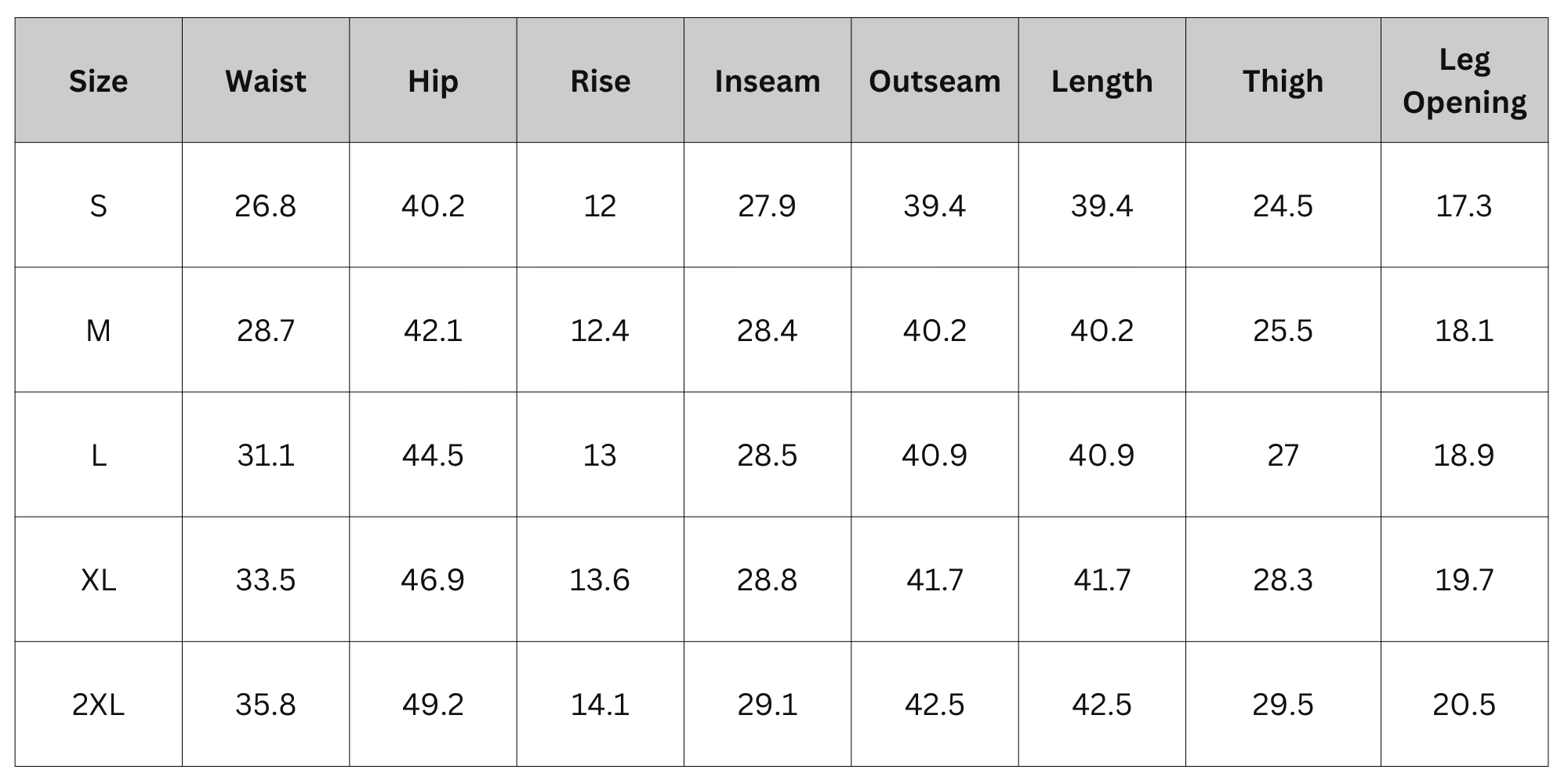 Size Chart