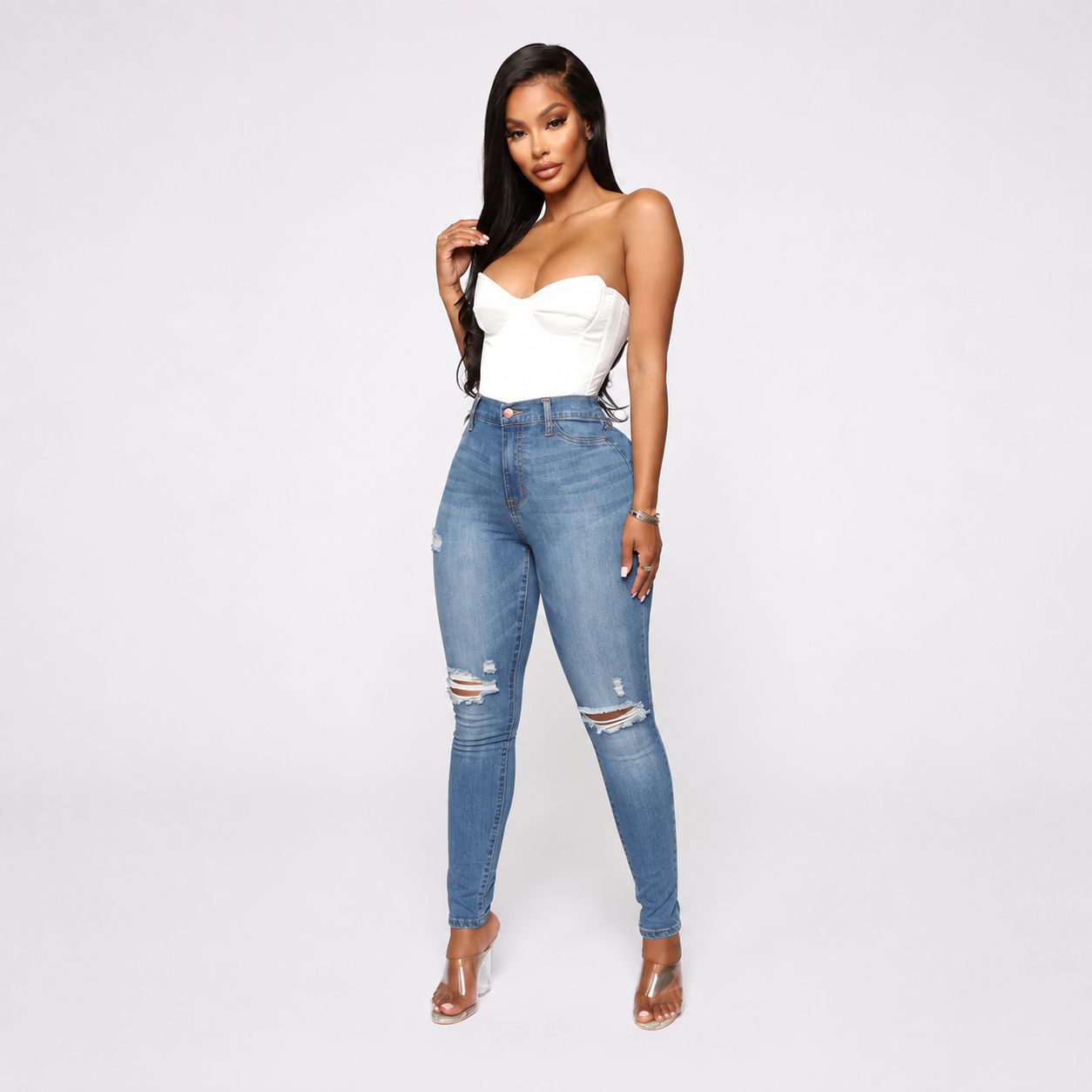  High Rise Casual Wear Fitted Jeans For Women