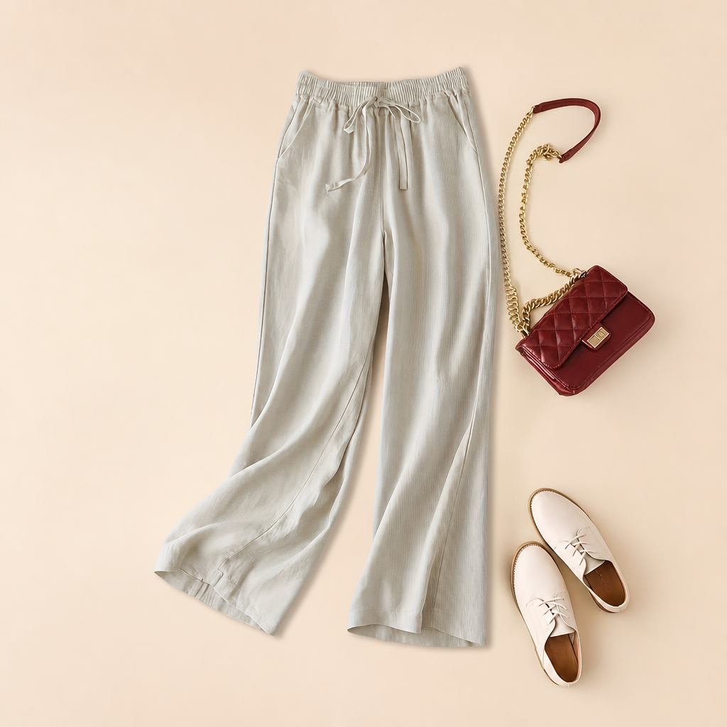 Solid Colored High Rise Wide Retro Pants For Women