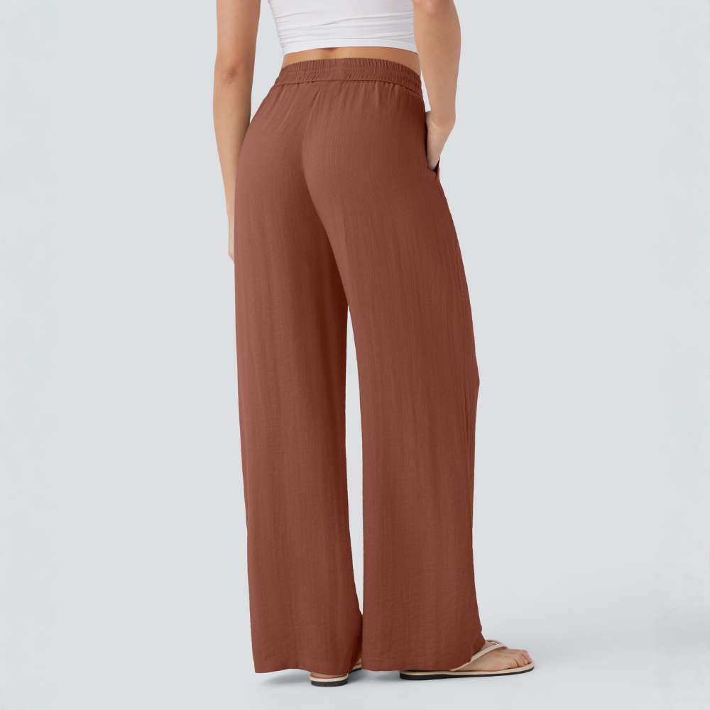 High Waisted Drawstring Casual Linen Pants WIth Pockets